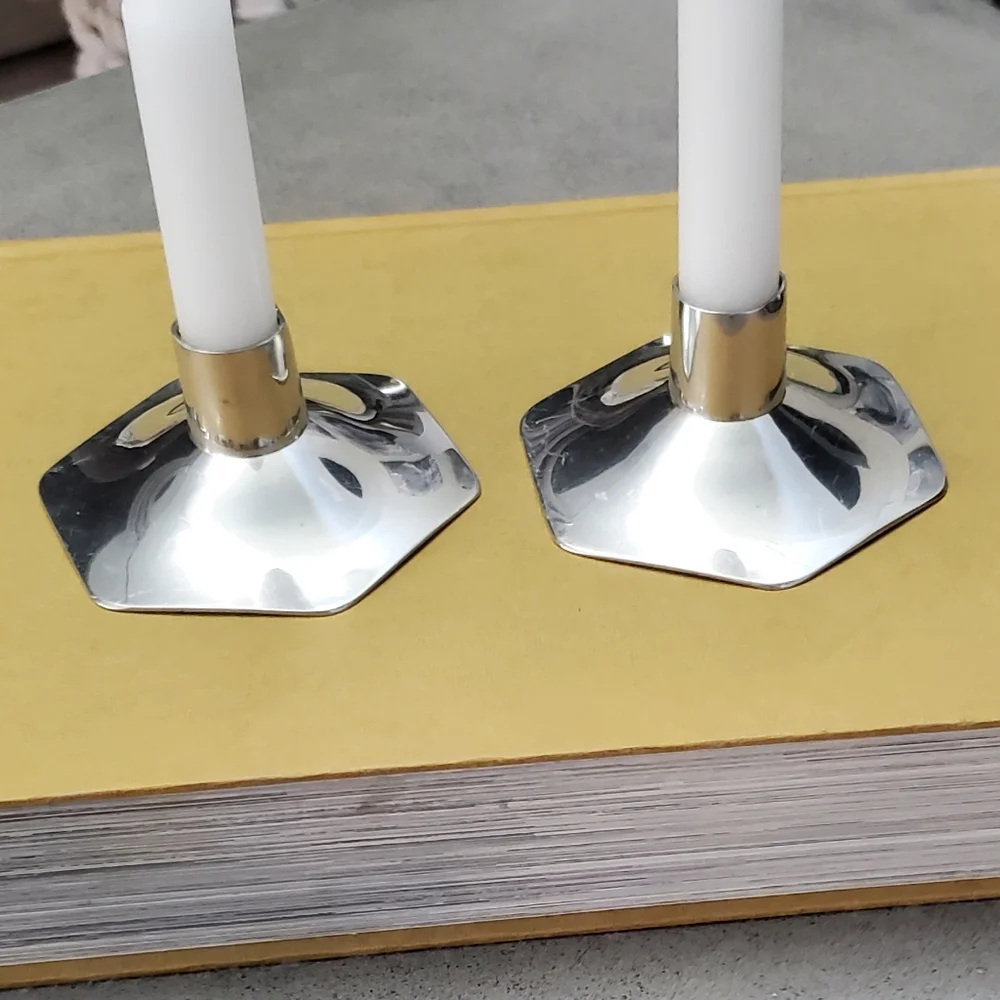 James R. Gagnon Signed Pewter Candle Holder Set, VINTAGE, Maker Featured Cartier